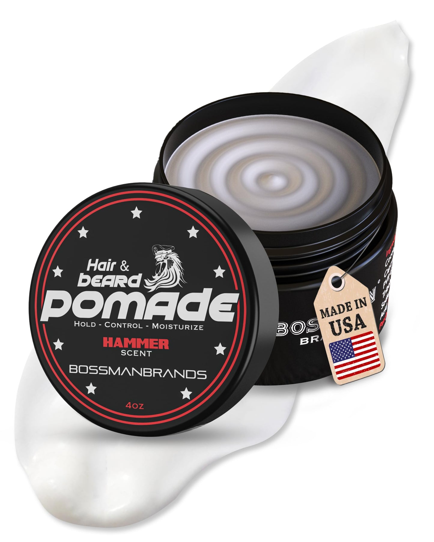 Bossman Hair & Beard Pomade for Men (Hammer Scent) – Medium Hold & Moisturizing for Hair, Beard & Mustache Styling – Made in USA