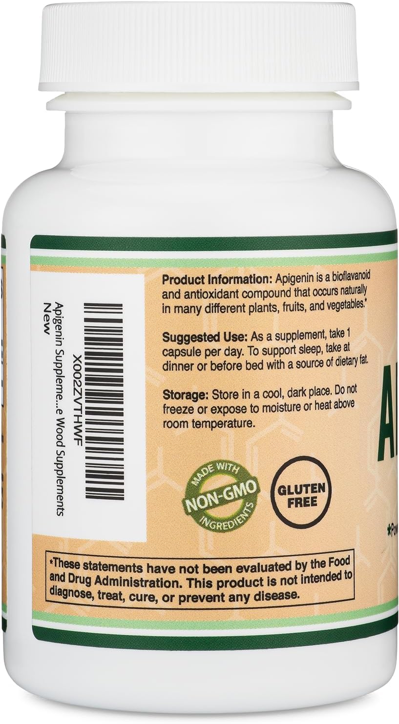 Apigenin Supplement - 50mg per Capsule, 120 Count (Powerful Bioflavonoid Found in Chamomile Tea for Relaxation, Sleep, and Mood) Senolytic Flavonols for Aging (Gluten Free) by Double Wood