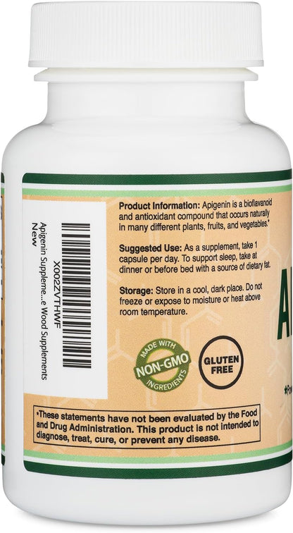 Apigenin Supplement - 50mg per Capsule, 120 Count (Powerful Bioflavonoid Found in Chamomile Tea for Relaxation, Sleep, and Mood) Senolytic Flavonols for Aging (Gluten Free) by Double Wood
