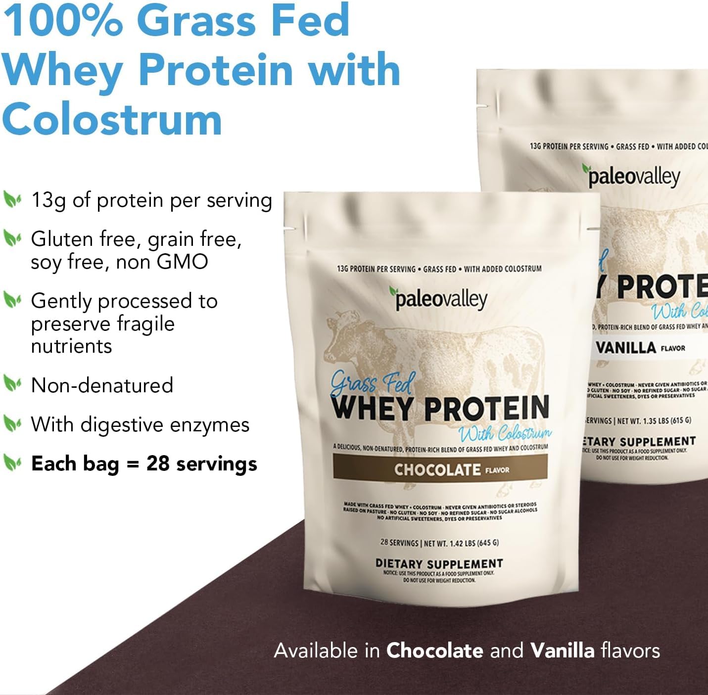 Paleovalley 100% Grass Fed Whey Protein, Chocolate
