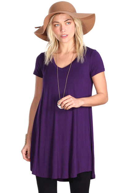 Popana Womens Short Sleeve Summer Tunic Tops to Wear with Leggings Loose Fit Made in USA Eggplant