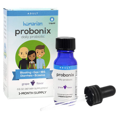 Probonix Humarian Liquid Probiotics for Adults - 12-Strain Probiotic Drops to Fortify Gut Health, Immunity and More - 30-Day Supply - Delicious Grape Flavor