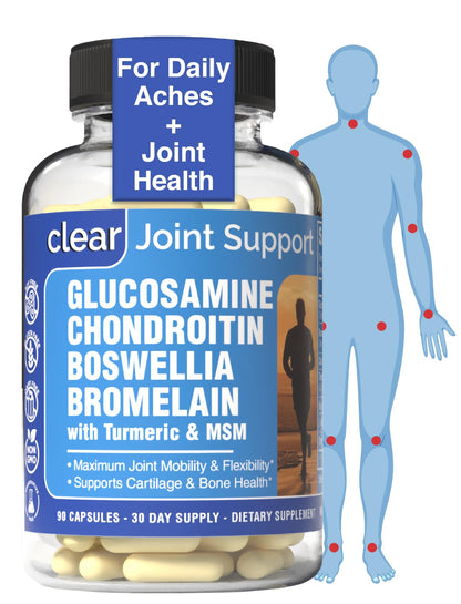 Glucosamine Chondroitin MSM with Turmeric & Boswellia 90 Capsules | 8-in-1 Joint Support Supplement for Flexibility & Mobility | Joint Supplement for Men & Women – Support Back, Knee, Hips & Joints