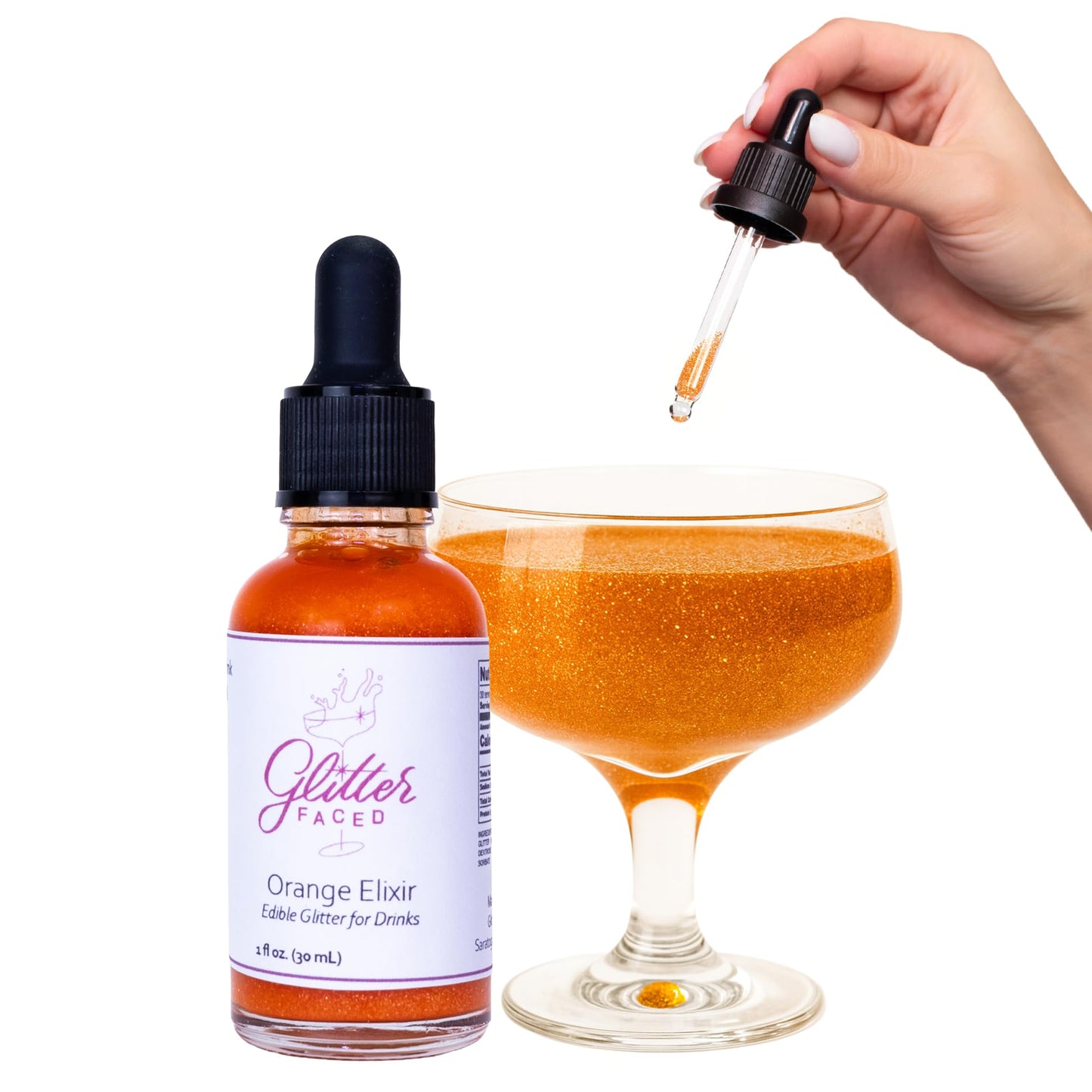 Glitter Faced Orange Edible Glitter For Drinks With 0-Calories, No Taste or Texture | 30ml Food-Grade, 30 Drinks, Luster Dust | Ideal for Beverages, Galentine’s, Parties & Events | Made in USA
