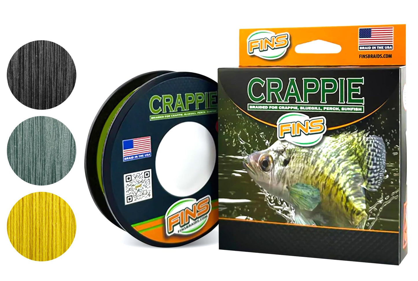 FINS Crappie Braided Fishing Line, Ultra-Strong Thin-Diameter 4-Strand Braid for Crappie, Perch, Sunfish & Panfish, Micro-Diameter High Visibility, UL Fishing Line