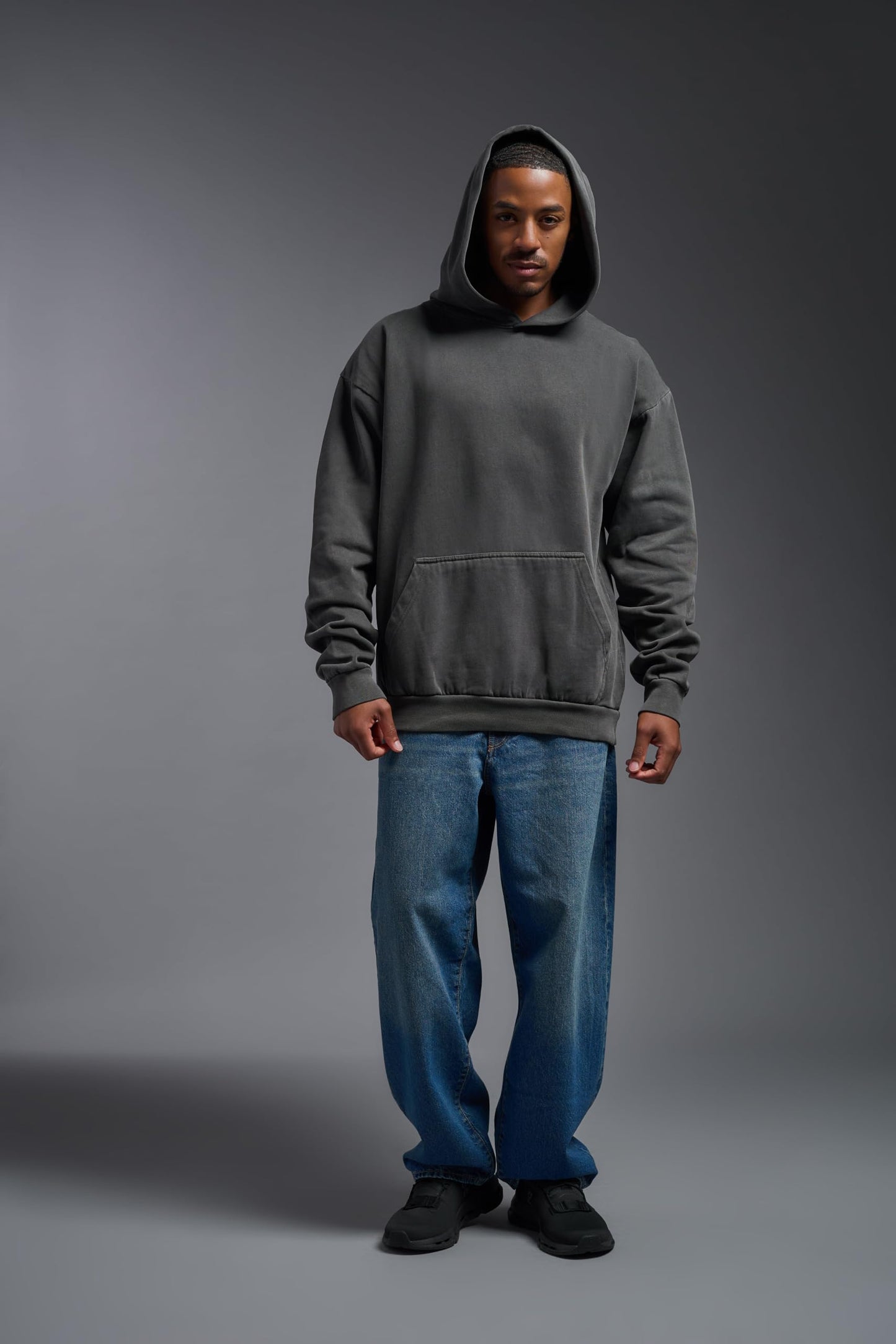 Expert Brand USA-Made Men's Oversized Heavyweight Cotton Pullover Hoodie, Charcoal, Large