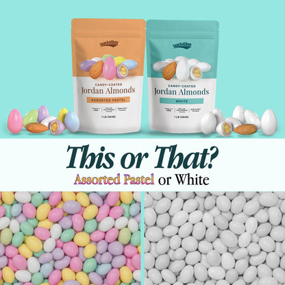 Snackathon Jordan Almonds, White Candy-Coated Almonds, 1 LB Resealable Bag, Made in USA, Bulk Italian Confetti Wedding Favors, Baby & Bridal Showers, Party Buffets, Events & Holidays