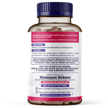 Wholesome Wellness Dr. Formulated Raw Probiotics for Women 100 Billion CFUs Capsules with Prebiotics, Digestive Enzymes, Approved for Adults, Shelf Stable Supplement