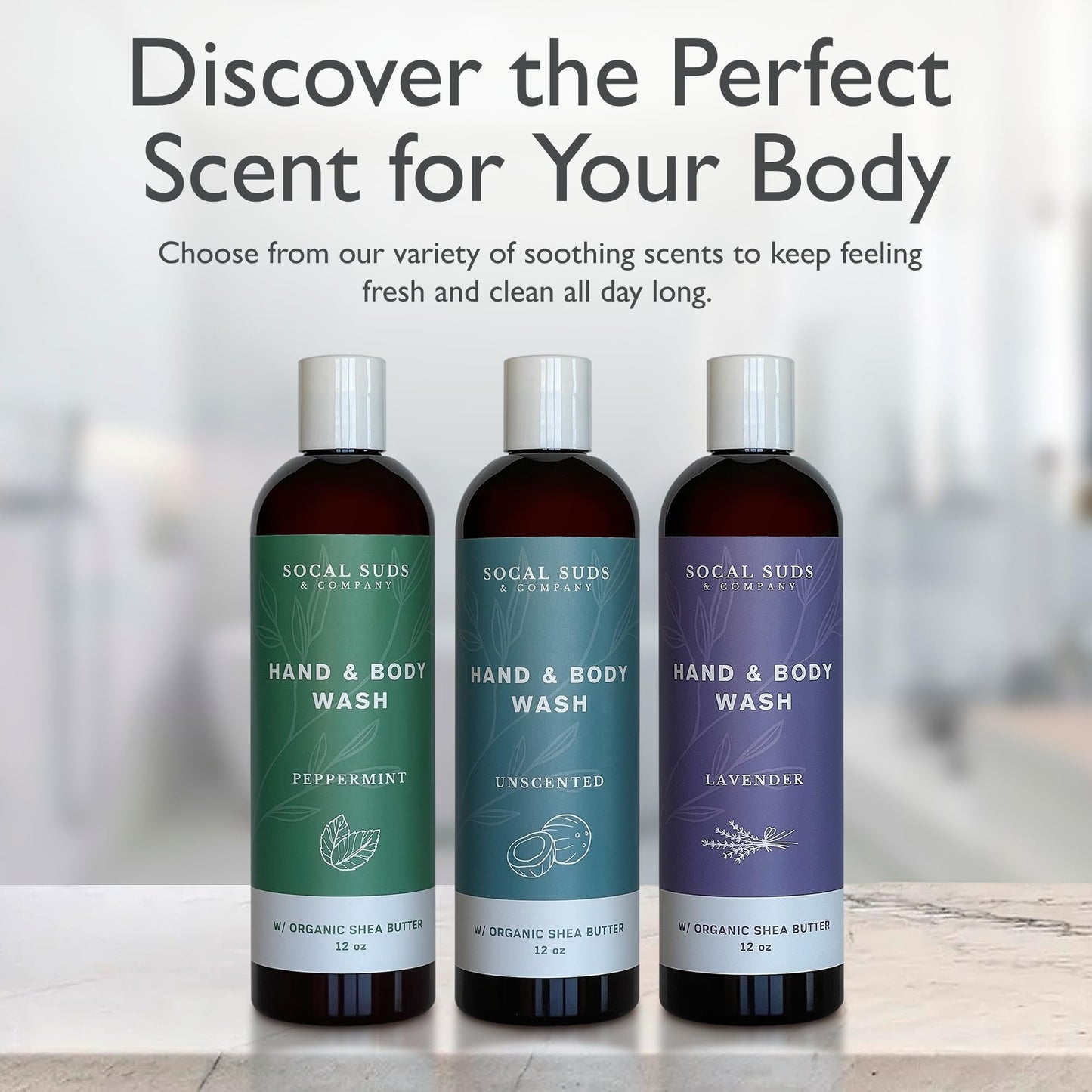 SoCal Suds & Company Organic Shea Butter Body Wash – Fragrance Free Liquid Soap for Hand & Body, Moisturizing Shower Gel, Body Wash for Women, Men & Unisex, Gentle Skin Care & Protection - (12oz)