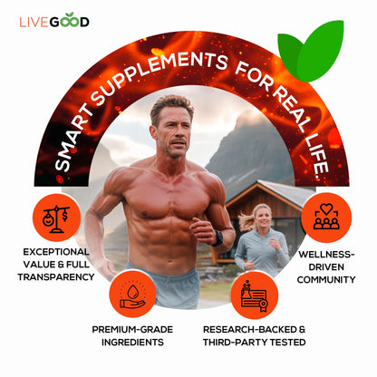 LIVEGOOD Vitality Men’s Support, Natural Men’s Supplement with Adaptogenic Herbs for Energy, Mood, Stamina and Endurance, Daily Vitality Formula for Performance and Wellness (60 Capsules)