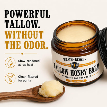 Organic Beef Tallow for Skin - 2OZ (Unscented, Concentrated) — US-Made Grass Fed Tallow and Honey Balm Moisturizer for Face, Hands & Body — Intensive Care for Dry Sensitive Skin, Eczema (No Additives)