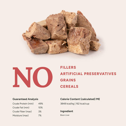 360 Pet Nutrition Freeze-Dried Raw Bison Liver Dog or Cat Treats/Bites, 1-Ingredient, High Protein, No Grain, Made in USA, All-Natural, 4 oz (Bison Liver), Healthy, Training Snacks, Premium Quality.