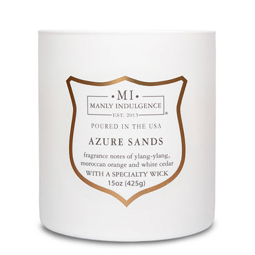 Manly Indulgence Azure Sands Scented Candles for Men, 15 oz Wooden Wick, Fathers Day Candle, 60H Burn, Candles for Home Scented - Made in The USA
