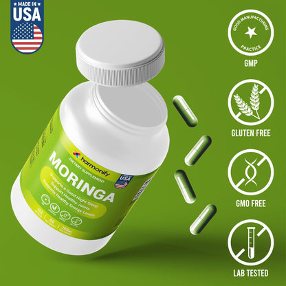 HARMONIFY Moringa Capsules - Pure Moringa Powder Supports, Joint Comfort & Healthy Energy Levels 120 Capsules - Made in USA, Gluten Free Supplement, GMO Free