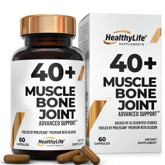 40+ MUSCLE BONE JOINT ADVANCED SUPPORT Prevents Muscle Loss and Supports Bone, Joint, and Immune Health via Gut Health-Powered by Polycan Postbiotics Fermented Beta-Glucan (60 Capsules)