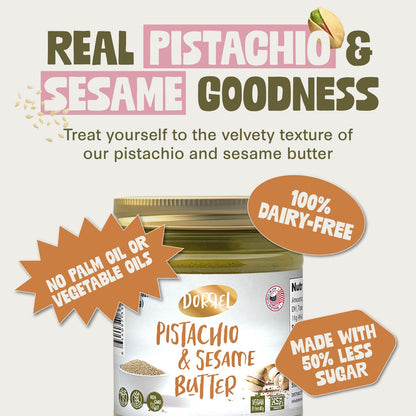 DORREL Pistachio & Sesame Halva Butter | Dairy-Free Vegan Spread | Made with 60% California Pistachios | Non-GMO | Kosher Pareve | Healthy Sweet & Savory Halva Spread (200g / 7.05oz)