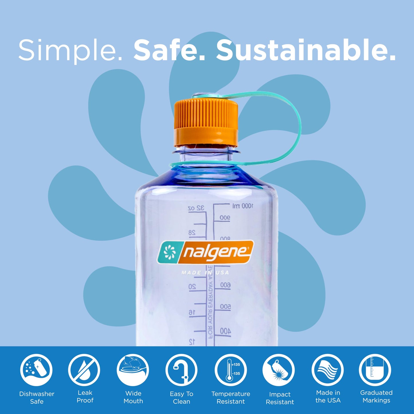 Nalgene Leak Proof Tritan BPA-Free Water Bottle - 32 oz Narrow Mouth - Made in the USA for Outdoor Use & Daily Hydration (Amethyst)