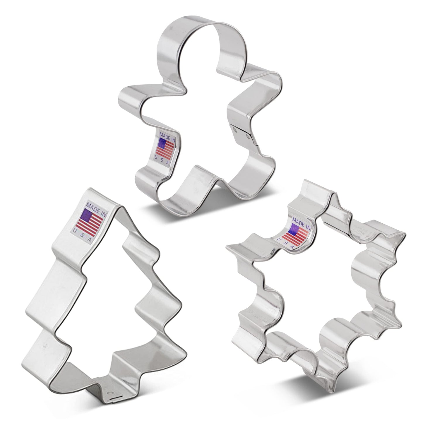 Ann Clark Cookie Cutters Christmas Cookie Cutters 3-Pc. Set Made in USA, Snowflake, Gingerbread Man, Christmas Tree