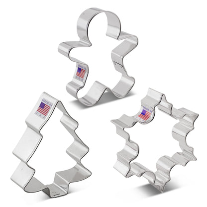Ann Clark Cookie Cutters Christmas Cookie Cutters 3-Pc. Set Made in USA, Snowflake, Gingerbread Man, Christmas Tree