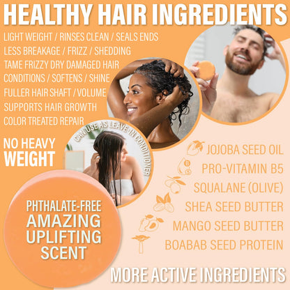 Luxiny Mango Shampoo and Conditioner Bar Set - Sulfate-Free, 1 Shampoo Bar (60g) & 1 Conditioner Bar (50g) for Normal/Dry Damaged Hair, Made in USA