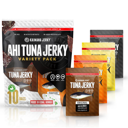Kaimana Jerky Ahi Tuna Sampler Bundle - All Natural & Wild Caught Tuna Jerky. Made in USA. 9g Protein & Good Source Of Omega-3's (10 pack, 0.50 oz)
