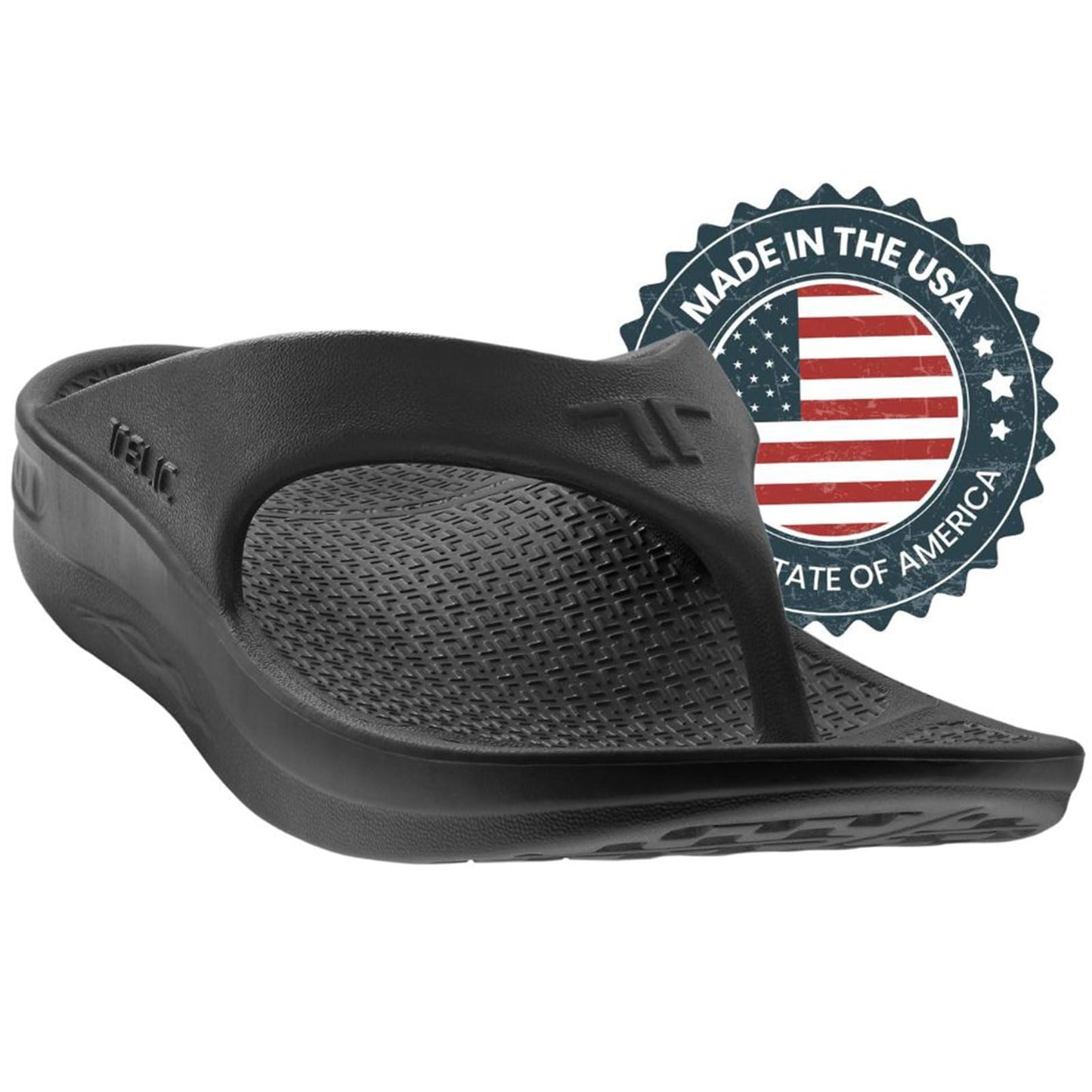 TELIC Unisex Energy Made in USA Pillow-Soft, Supportive, Lightweight, Waterproof Arch Support Flip Flops for Beach & Pool, Midnight Black