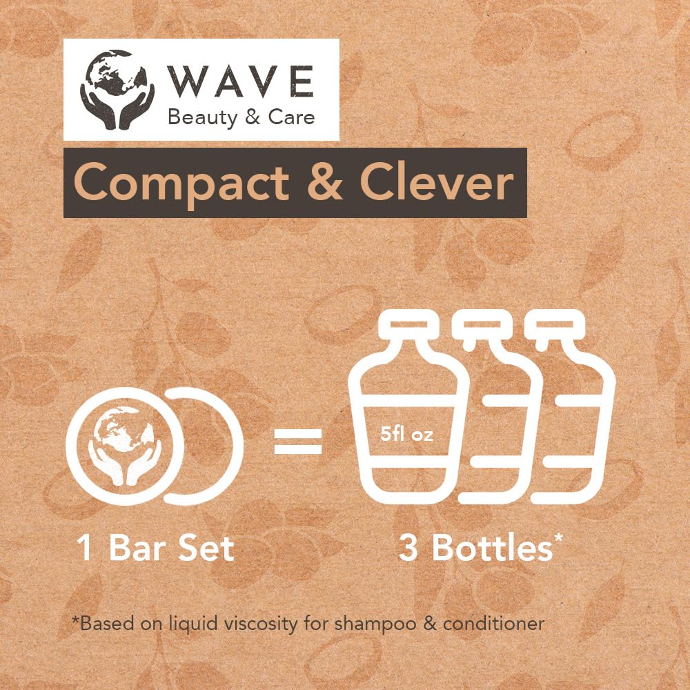 Wave Argan Oil Shampoo bar & Conditioner Bar Set - Vegan & Sulfate-Free - Handmade Moisturizing Solid Bars for All Hair Types - Convenient for Travel, Long-Lasting, (80-120 Uses) - Argan Oil