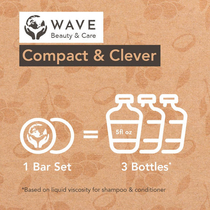 Wave Argan Oil Shampoo bar & Conditioner Bar Set - Vegan & Sulfate-Free - Handmade Moisturizing Solid Bars for All Hair Types - Convenient for Travel, Long-Lasting, (80-120 Uses) - Argan Oil