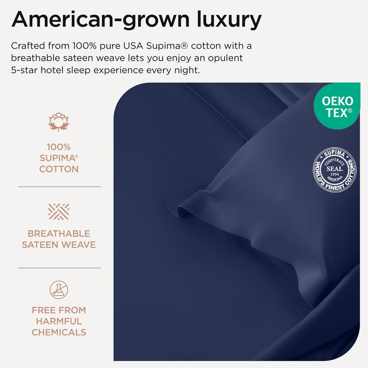 Threadmill Supima Cotton Sheets Queen | 656 Thread Count Queen Sheets for Queen Mattress | 4 Piece Luxury Bed Sheets | Sateen Weave Hotel Quality Sheet with Elasticized Deep Pocket | Folkstone Blue