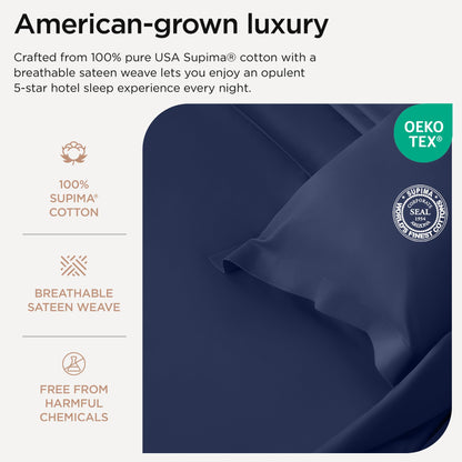 Threadmill Supima Cotton Sheets Queen | 656 Thread Count Queen Sheets for Queen Mattress | 4 Piece Luxury Bed Sheets | Sateen Weave Hotel Quality Sheet with Elasticized Deep Pocket | Folkstone Blue