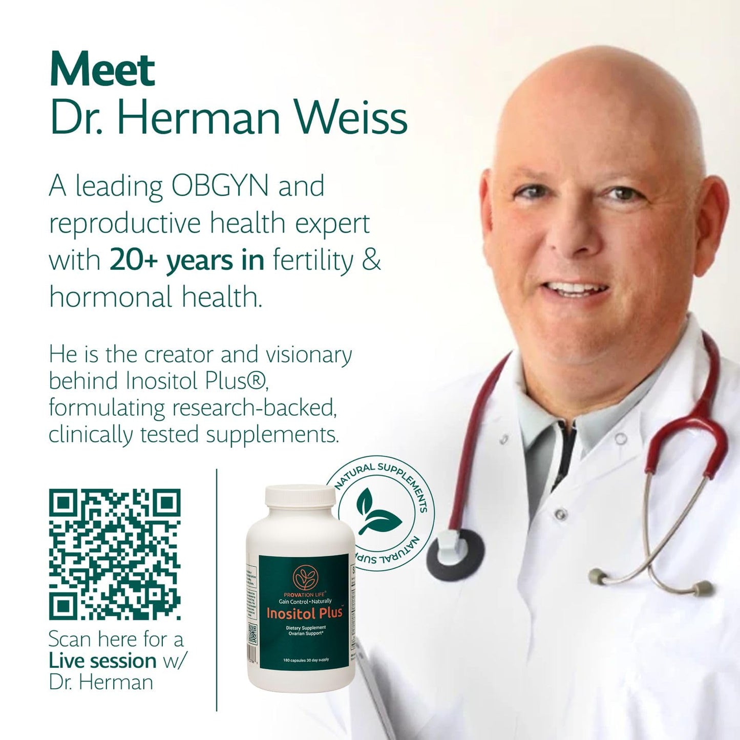 Inositol Plus Supplement for Women | Ovarian Health, Hormone Balance, Fertility, Ovulation | 40:1 Myo-Inositol D-Chiro & 12 Ingredients | Developed by Medical Doctor | 120 Capsules