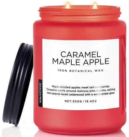 M&SENSE Caramel Apple Pie Candles for Home Scented, Natural Soy Wax 19.4oz Long Lasting 110 Hours Clean Non Toxic Large 2 Wick Candle Gifts for Thanksgiving Housewarming