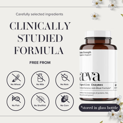Aeva Digestive Enzymes – Anti-Bloat & Gas Relief for Dairy, Gluten, Protein & Fat – Broad-Spectrum Enzyme Formula with Single Capsule Convenience – Made in California & Functional Medicine Backed
