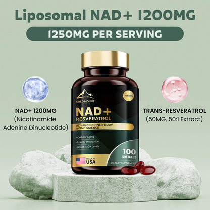 MEGNETA Liposomal NAD+ Supplement 1200mg with Trans Resveratrol - Boost NAD+ Levels, Energy & Anti-Aging Support - Vegan, 100 Softgels