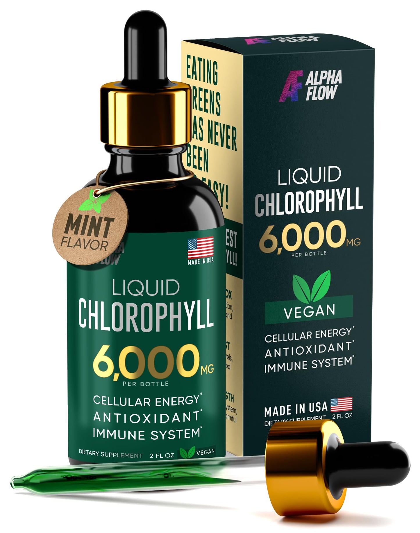Chlorophyll Liquid Drops 6000 mg - Premium Liquid Chlorophyll Supplement - All-in-One Antioxidant for Immune Boost, Energy Increase, Digestion Support & Fast Detox - Non-GMO, Vegan