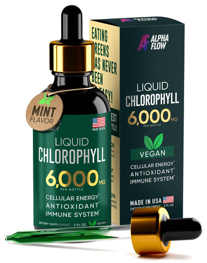 Chlorophyll Liquid Drops 6000 mg - Premium Liquid Chlorophyll Supplement - All-in-One Antioxidant for Immune Boost, Energy Increase, Digestion Support & Fast Detox - Non-GMO, Vegan