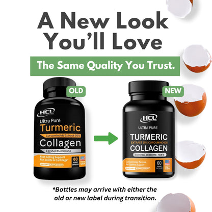 Turmeric Curcumin 95% Extract & Collagen Capsules - NEM Promotes Knee Comfort & Flexibility - Eggshell Membrane w Naturally Occurring Glucosamine Chondroitin Hyaluronic Acid- Made in USA