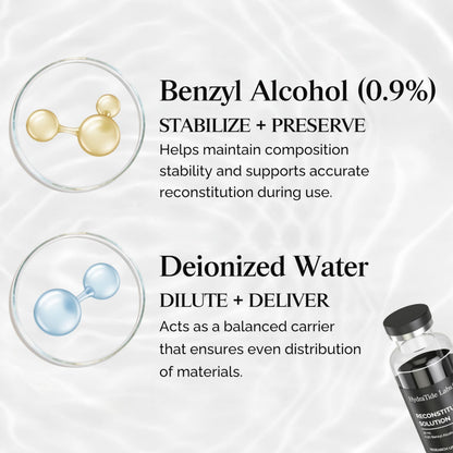 Reconstitution Solution – 30 mL Glass Vial - Deionized Water with 0.9% Benzyl Alcohol | for Research Use Only | Clear and Consistent Composition | Reliable Laboratory Supply