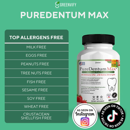 Puredentum Max Prodentim for Gums and Teeth Health & Fresh Breath - 40 Billion CFU Advanced Oral Probiotics for Mouth Bad Breath, Capsule Supplement (1)