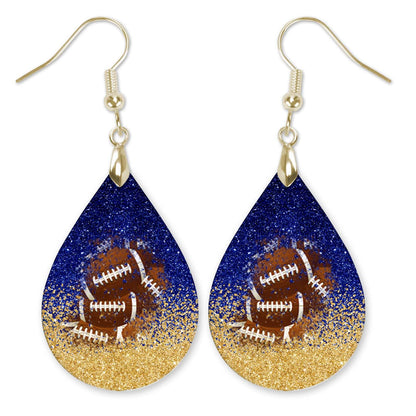 Football Dangle Earrings Blue & Gold Faux Glitter Teardrop Sports School Team Spirit Fan Jewelry Gift for Women Handmade by The Painted Pug (Blue and Gold Faux Glitter)