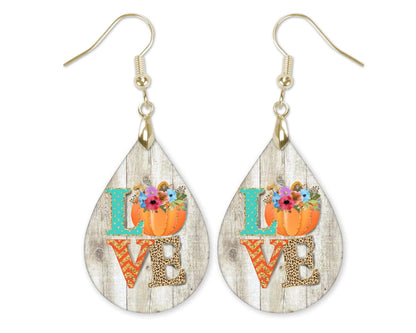 Fall Earrings for Women Autumn Lightweight Teardrop Dangle Fun Colorful Statement Jewelry Handmade by the Painted Pug (Fall LOVE)