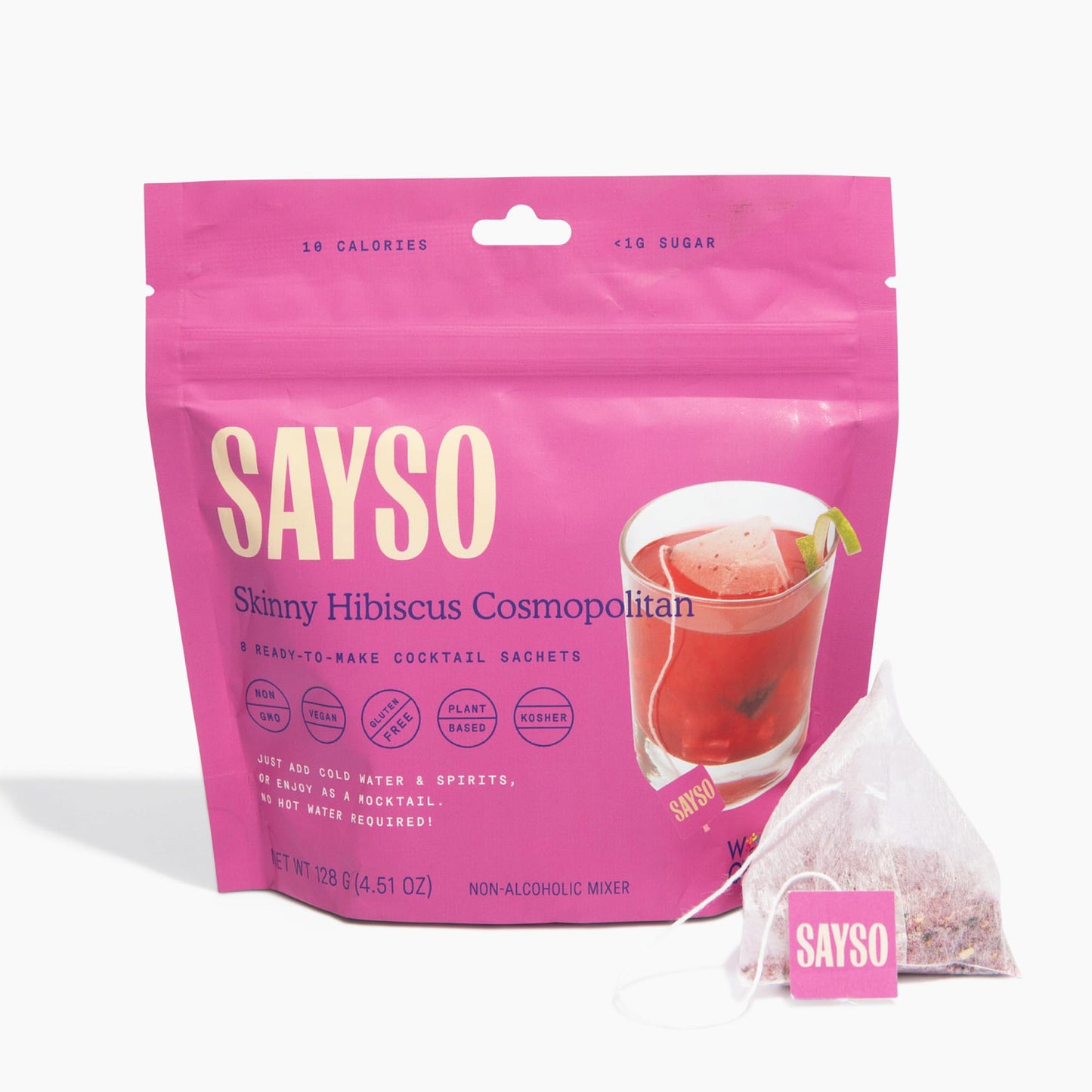 SAYSO: Skinny Hibiscus Cosmo Craft Cocktail Tea Bag | Enjoy an Instant Cosmopolitan or Mocktail in Under 1 Min, <1G Sugar, 10 Calories, Vegan, Kosher, Non-GMO, 8 Count
