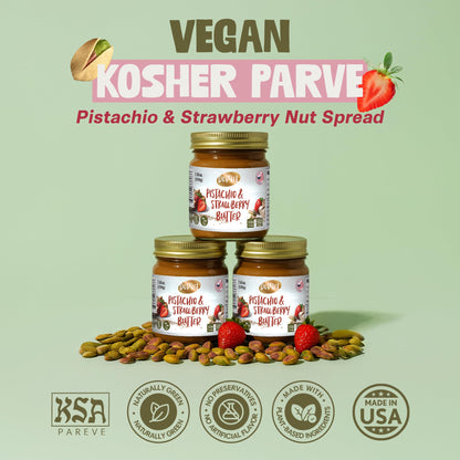 DORREL Pistachio & Strawberry Butter | Dairy-Free Vegan Spread | Made with 60% California Pistachios | Non-GMO | Kosher Pareve | Healthy Snack & Baking Spread (200g / 7.05oz)