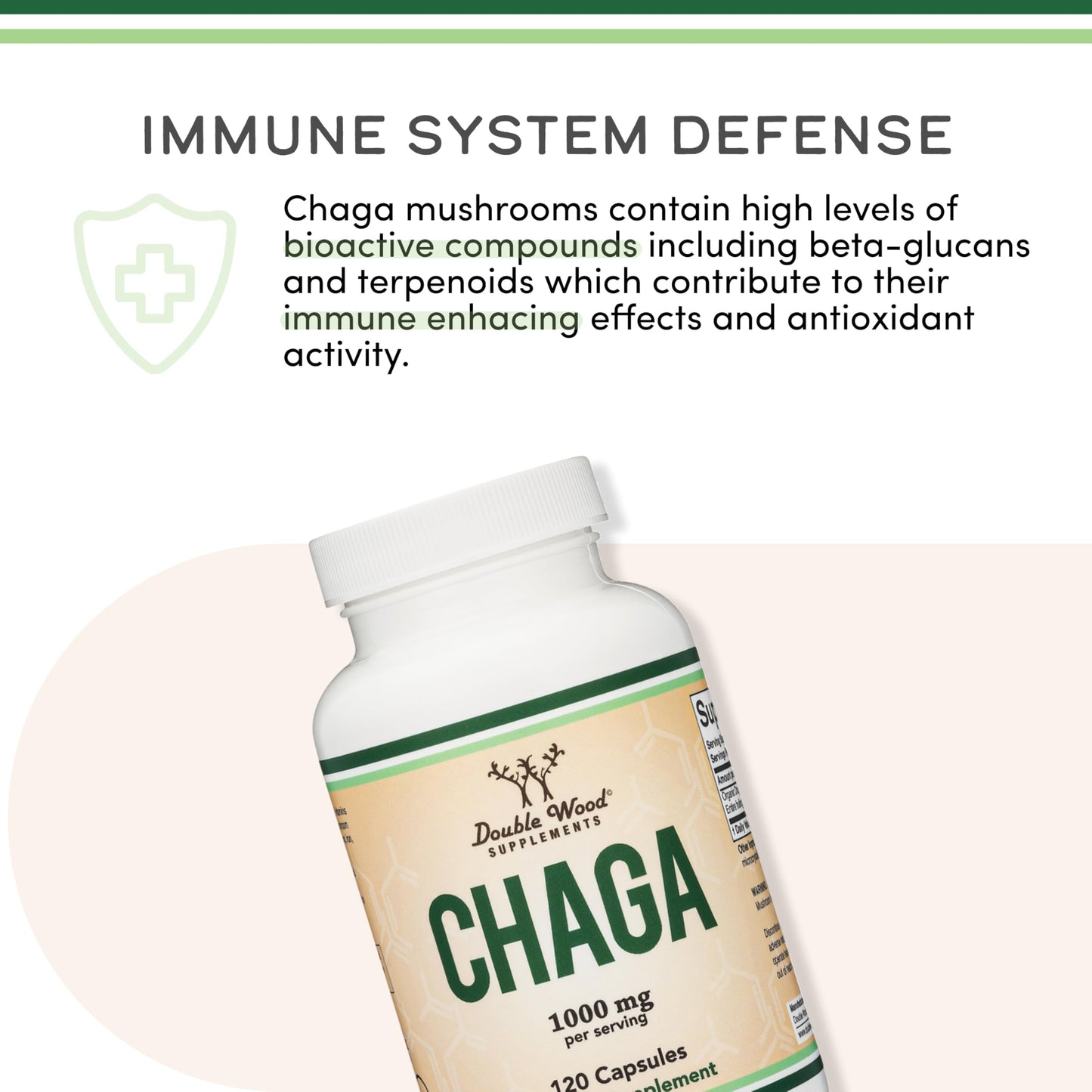 Chaga Mushrooms Capsules 120 Count (1,000mg Chaga Mushrooms Powder per Serving) High in Polysaccharides, Beta Glucans, and Terpenoids - Grown and Made in The USA, Vegan Safe, Organic by Double Wood