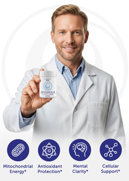 Lunakai PRO USA Made Methylene Blue Capsules Pharmaceutical Grade with Vitamin C, B6, B12 – 3rd-Party Tested Daily Brain & Focus Support Supplement for Humans, 60ct