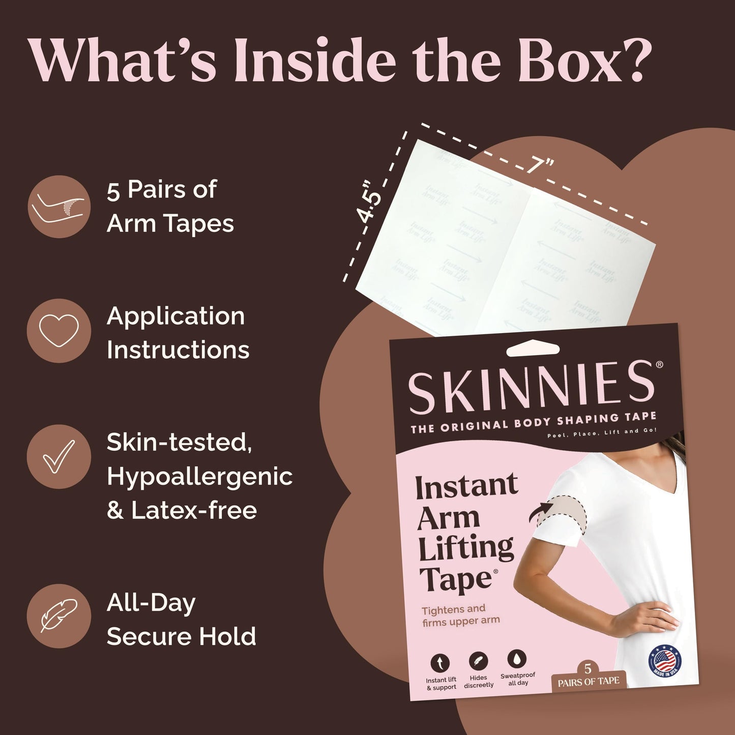Instant Lifts Skinnies Arm Tape - Patented & Made in USA - Arm Lift Tape for Flabby Arms - Invisible & Sweatproof - 5 Pairs