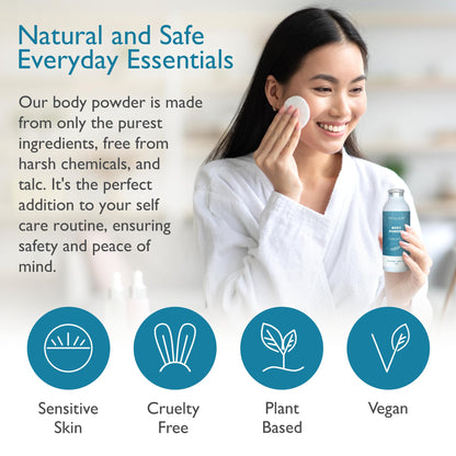 SoCal Suds & Company - Natural Body Powder Talc-Free - with Arrowroot Powder, Kaolin, Aspen Bark Extract for Soft Soothing Delicate Skin - Fragrance Free, 4oz, 1-Pack