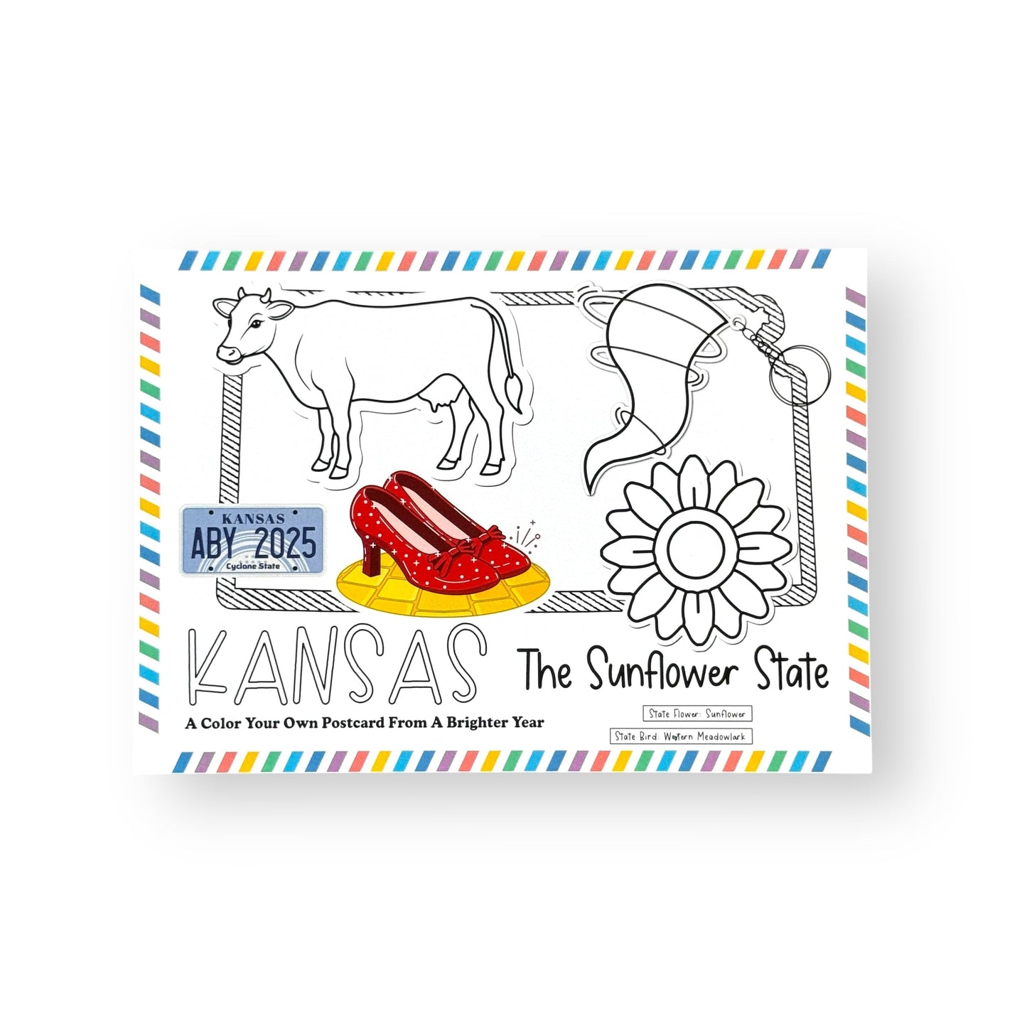 A Brighter Year Color Your Own Postcard - Kansas State - 5"x 7", Premium Quality, Sturdy Cardstock, Sized for Mailing, Illustrations - Stress & Anxiety Relief