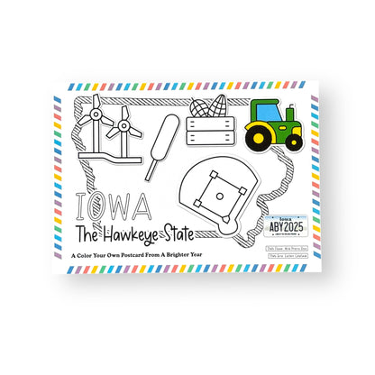 A Brighter Year Color Your Own Postcard - Iowa State - 5"x 7", Premium Quality, Sturdy Cardstock, Sized for Mailing, Illustrations - Stress & Anxiety Relief