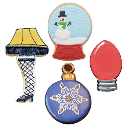 Christmas Cookie Cutters 4-Pc. Set Made in USA by Ann Clark, Snow Globe, Ornament, Light Bulb, Leg Lamp